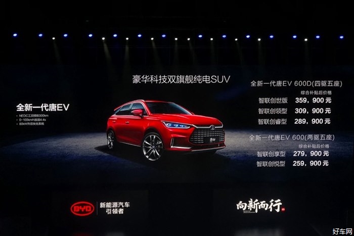比亚迪唐EV600上市 补贴后售25.99万起 