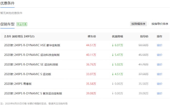 揽胜极光限时优惠 店内让利达6.07万元
