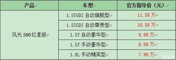 风光580红星版闪耀上市  售价7.99-11.59万