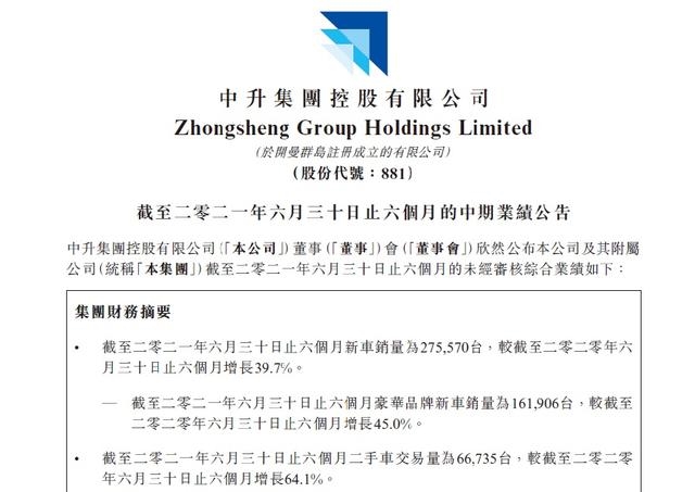 中升集团2021年中报：主要业务指标均有提升
