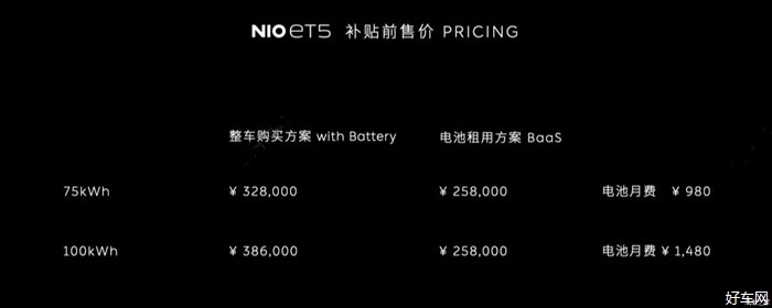 蔚来ET5价格公布 补贴前售价32.8万元起 