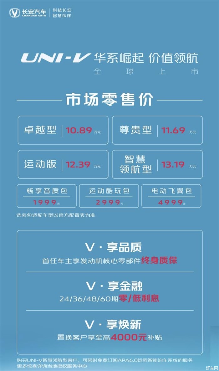 长安UNI-V正式上市 售价10.89-13.19万元